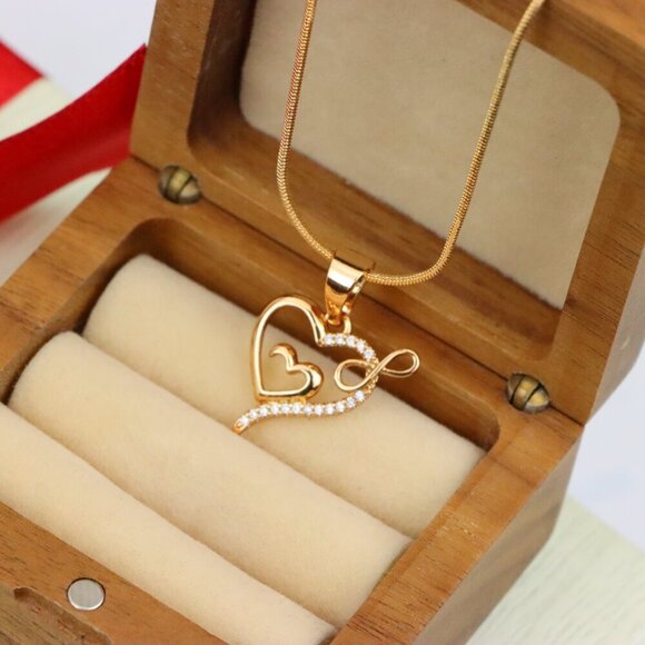 "Heart Infinity Mother-Child Rose Gold Pendant with Sparkling Stones, XPPT1279 - Picture 10 of 12